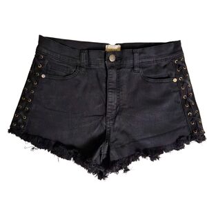 ID:23 Denim Shorts Size 28 Stitch Fix Distressed Black Jean Shorts With Laceup